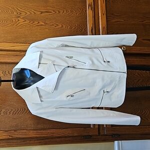 **HOST PICK**  DOLCE & GABBANA White Moto Jacket, Coat- XXL
